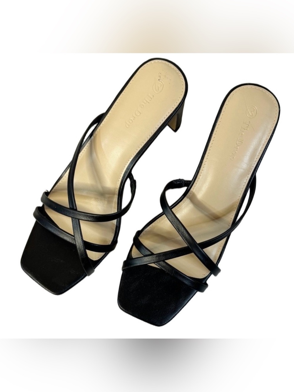 The Drop Black Strappy Heeled Sandals 8.5 Minimalist Square Toe NWT Classic